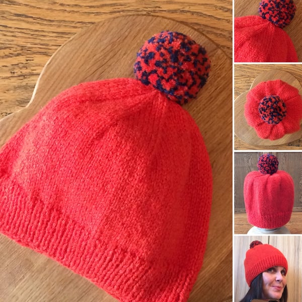 Luxury Pure Wool Plain Beanie with med close-cut Pom Pom