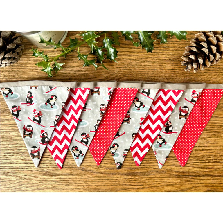 Handmade Winter Penguins Christmas Bunting - Handmade Fabric Garland