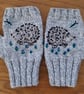 Silver Grey Colour Gloves With Embroidered Hedgehog And Butterfly (J194)
