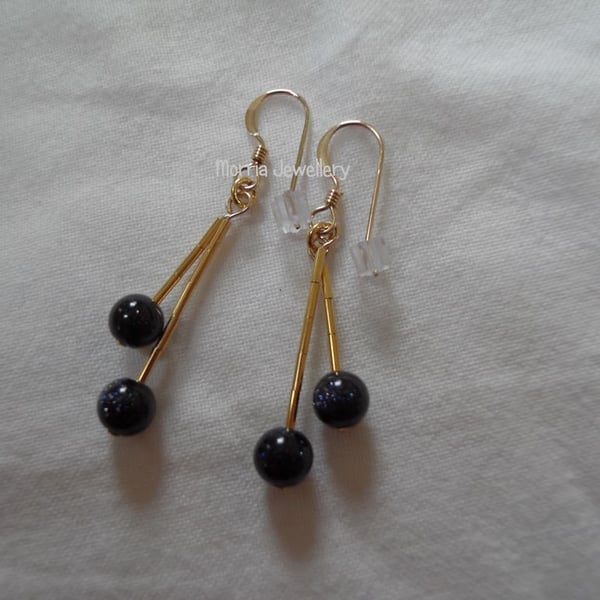 Blue Goldstone Dangle Earrings