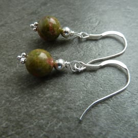 sterling silver earrings, unakite