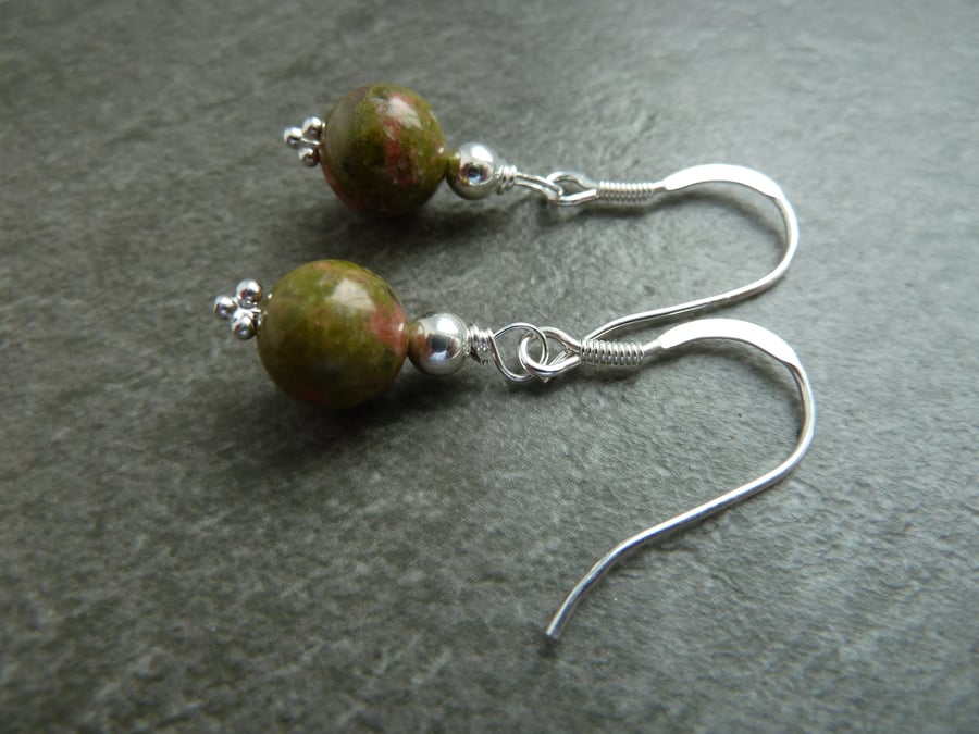 sterling silver earrings, unakite