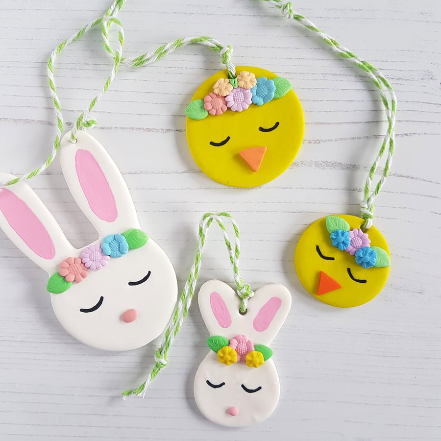 Bunny OR Chick hanging decorations, large, mini, mum and child, baby