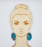 Oval shaped earrings in a watery effect print, blues, white, grey and pink - Image 7