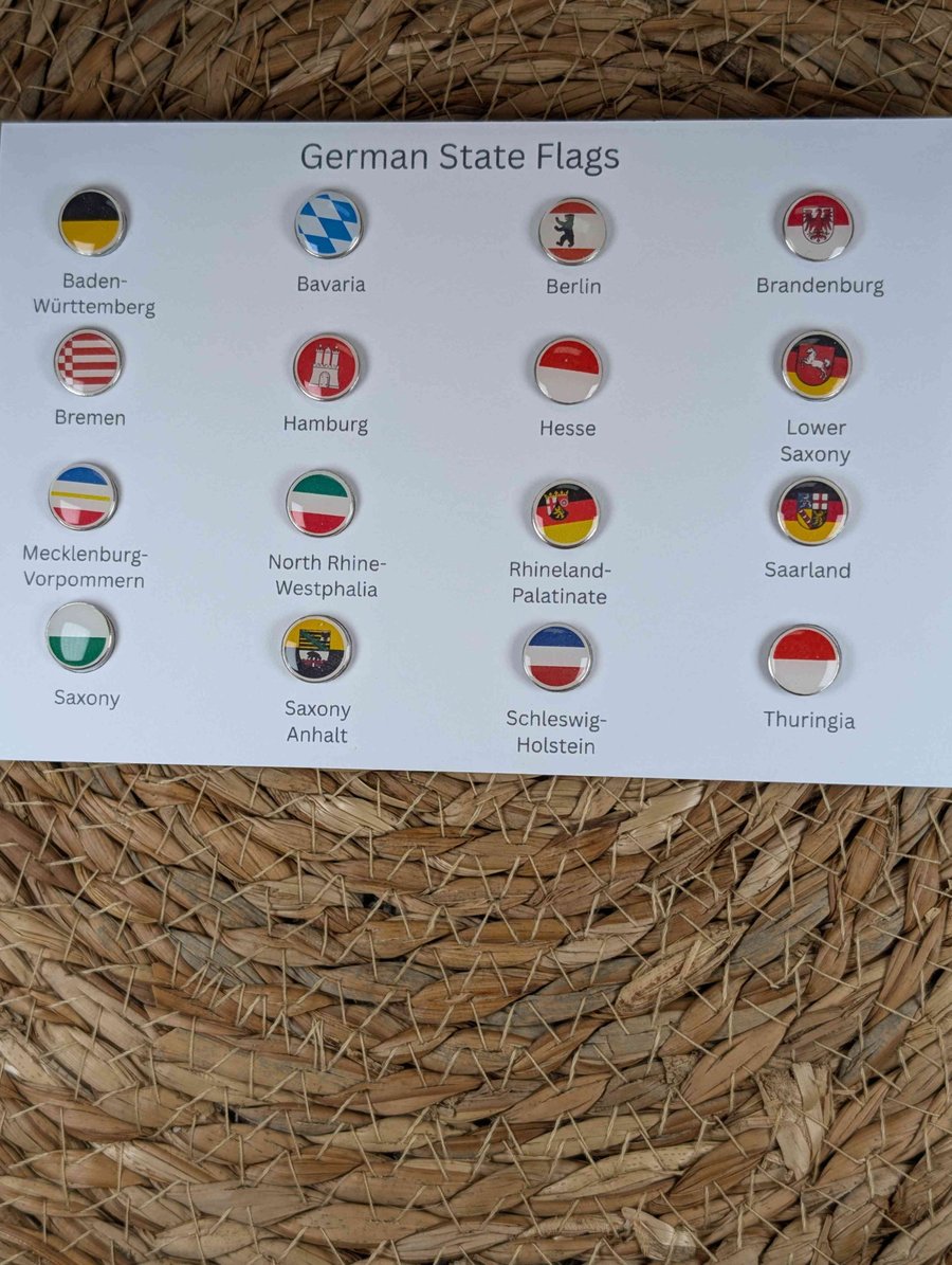 'Germany States' Flag Map Pins Set - 16 flag Map pins For Wood Map