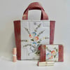 Handbag mini tote bag and purse vintage embroidery pink  up cycled