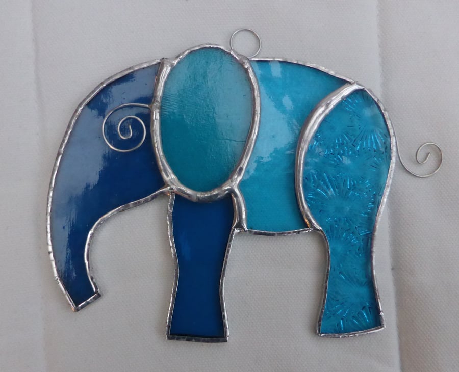 Stained Glass Elephant Suncatcher - Turquoise 
