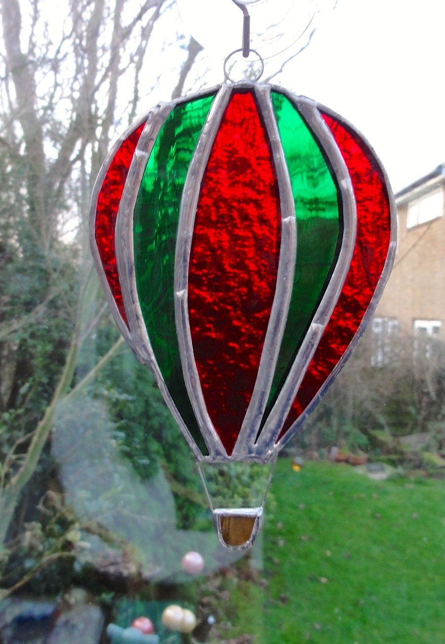 Stained Glass Hot Air Balloon Suncatcher - Red and Green