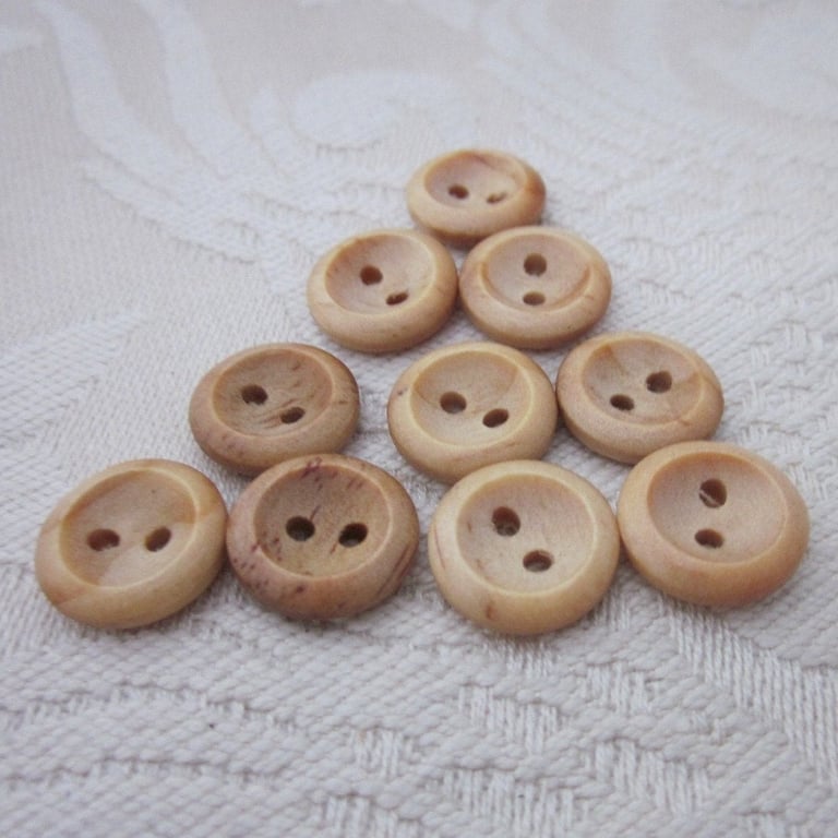 10 Small, Half Inch Concave Wooden Buttons