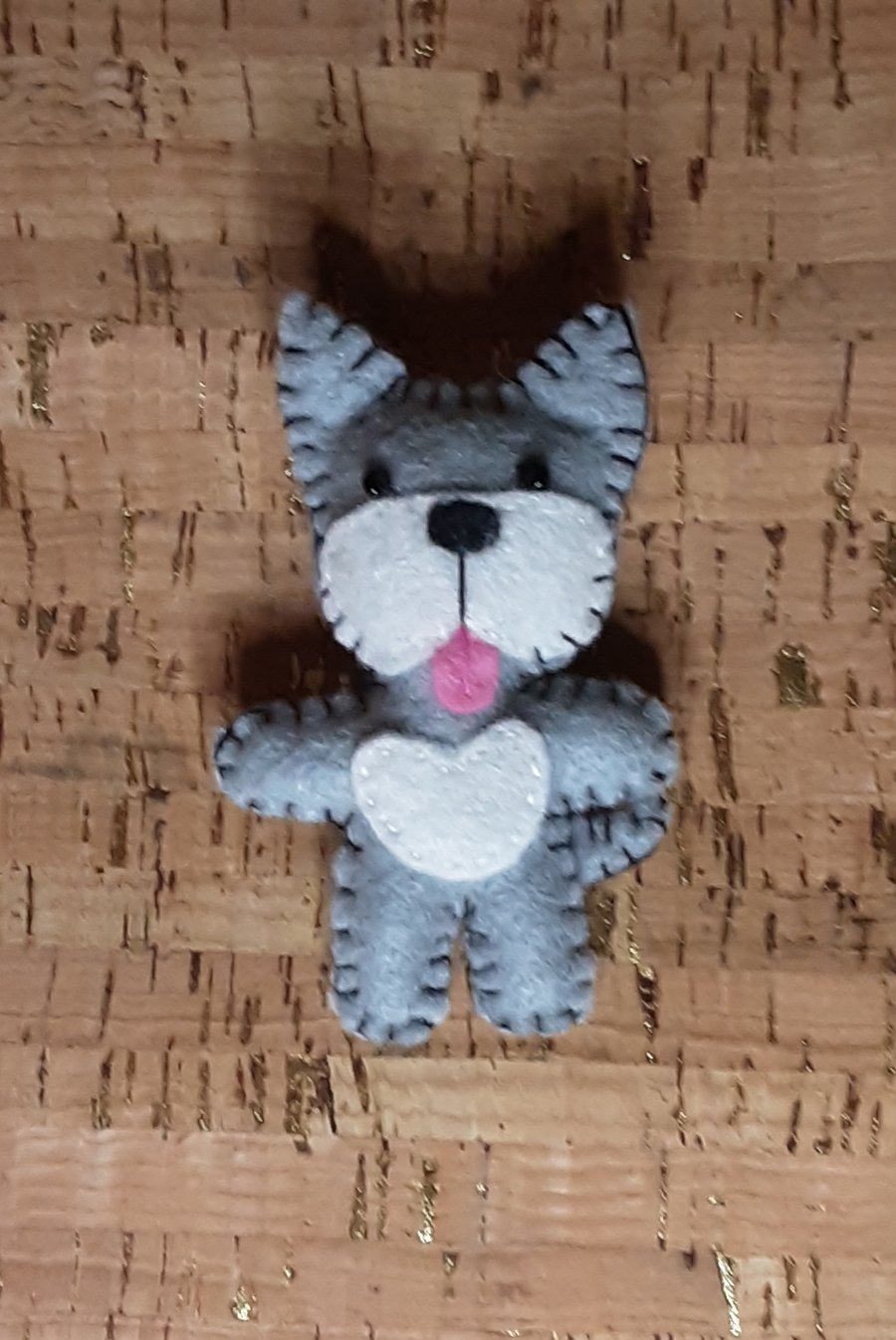 Dog Grey & White Felt Brooch
