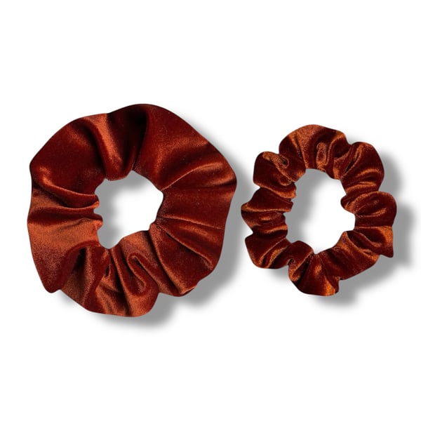 Set of 2 - Burnt Orange Velvet Scrunchies - Regular & Large