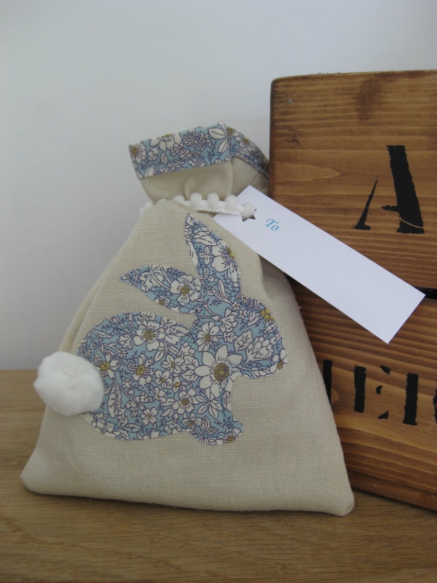 Linen Easter bunny gift bag.