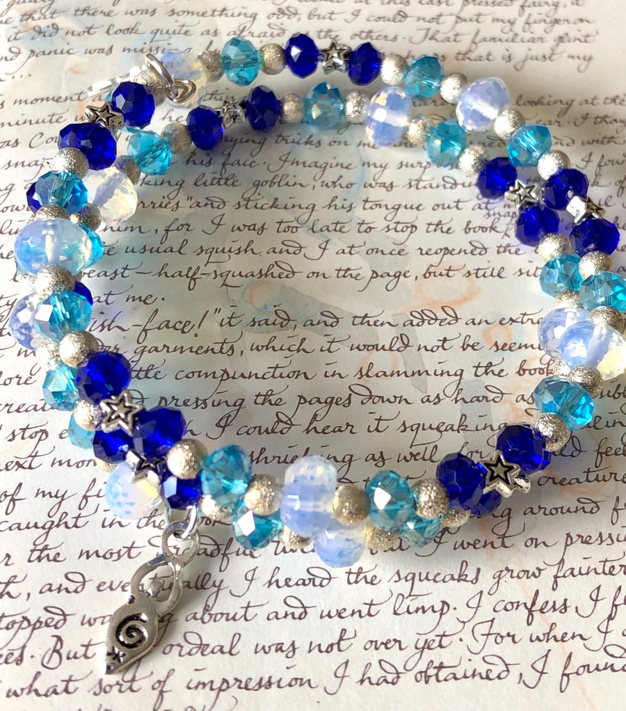 Moonstone Celtic Goddess Blue Beaded Wrap Bracelet