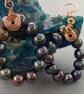 Peacock Cultured Pearl & Rose Gold Dangle Teardrop Hoop Earrings - Image 6