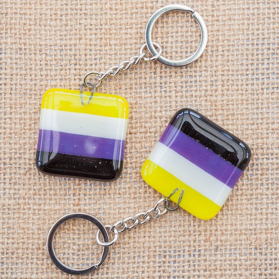 Non-Binary Pride Fused Glass Keyring Keychain LGBTQ