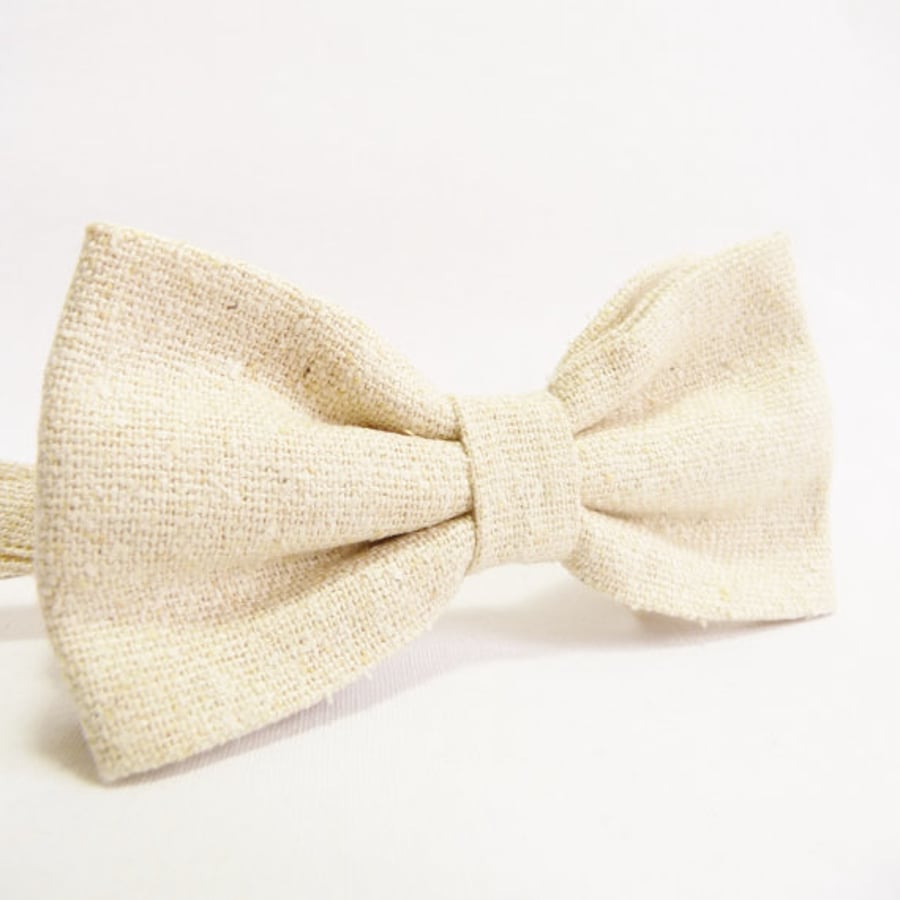 Bow Tie - Neutral Linen Silk Wool Fabric