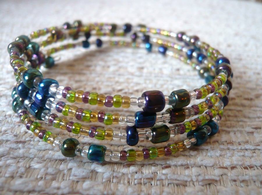 Purple and Green Memory Wire Bracelet