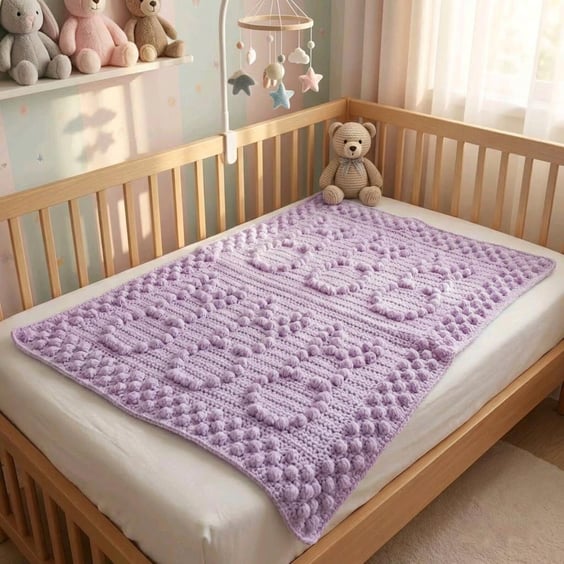 Crocheted Baby Blanket Lilac, Nursery Bedding, Snuggle Blanket, New Baby Gift