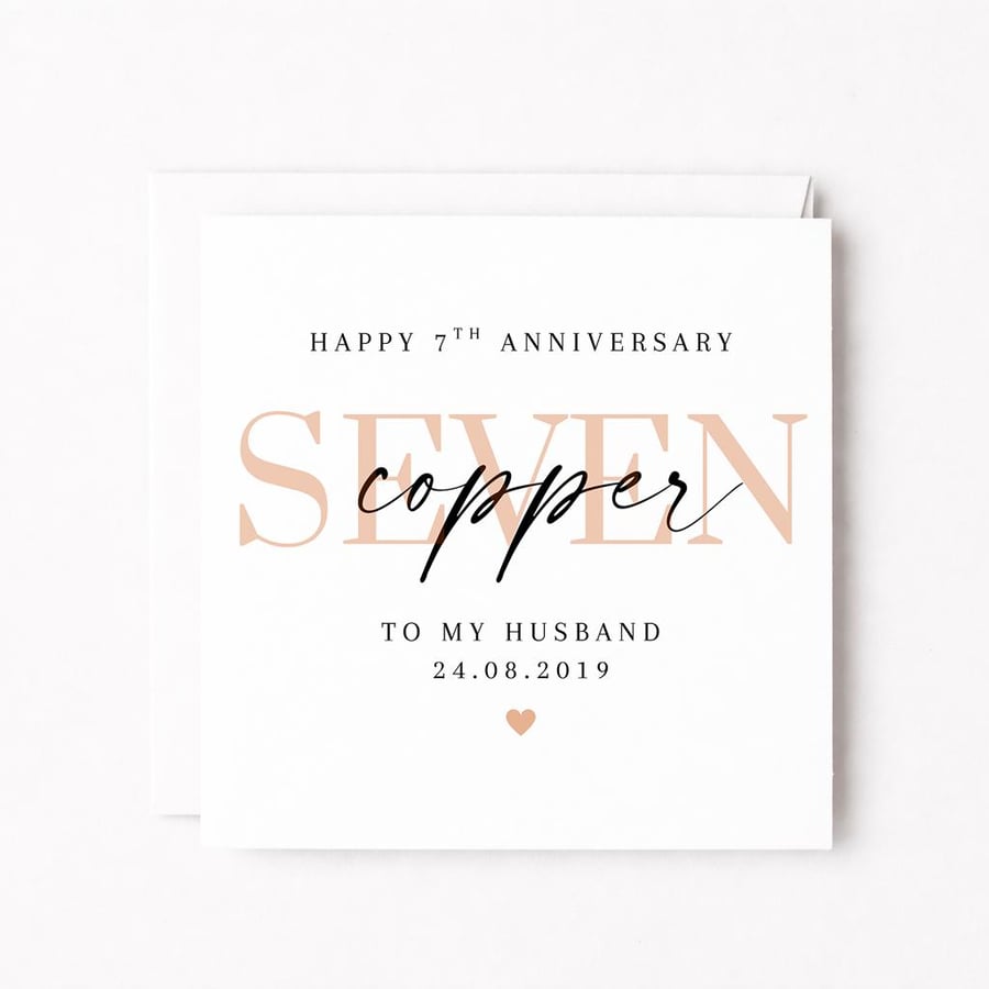 Personalised 7th Anniversary Card – Copper Anniversary for Husband or Wife