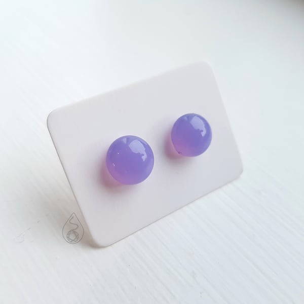 Fused Glass Stud Earrings - Misty Purple