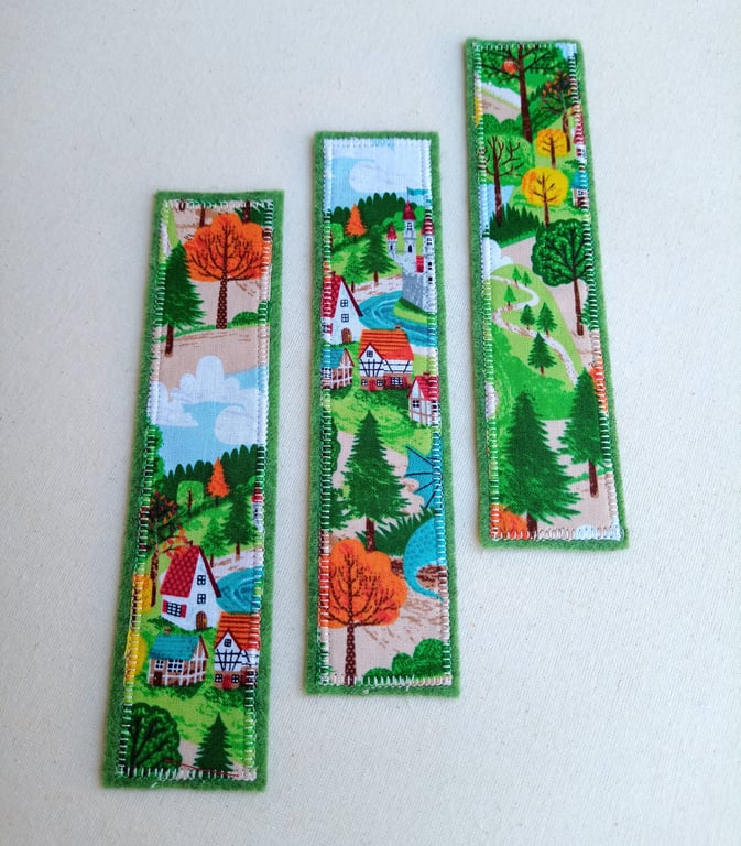 Bookmark, castle village fabric backed with wool felt