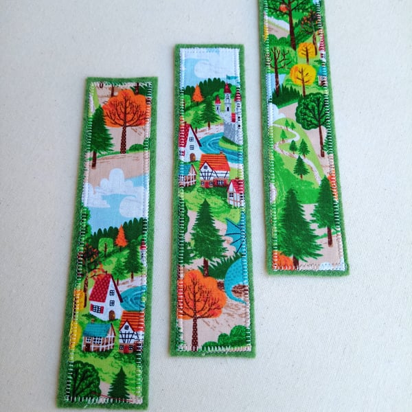 Bookmark, castle village fabric backed with wool felt