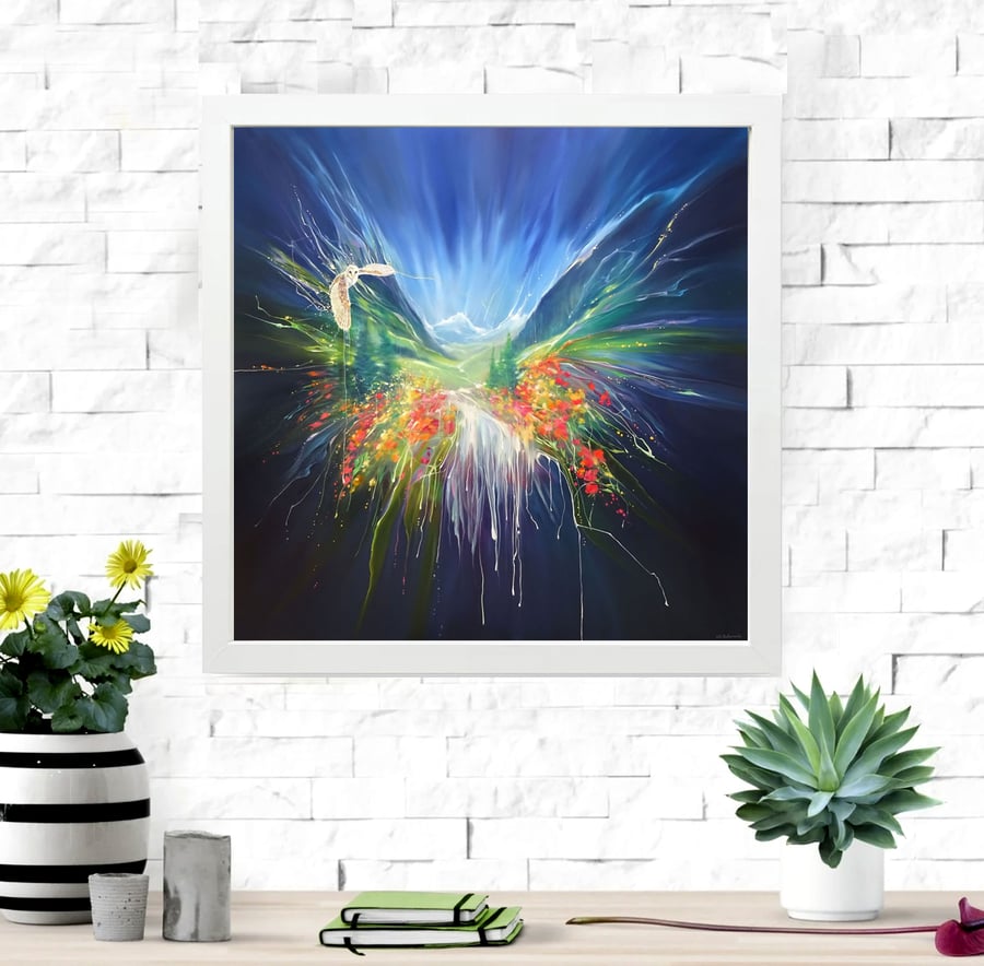 Caught in the Act is a framed print on canvas an idyllic alpine scene exploding 