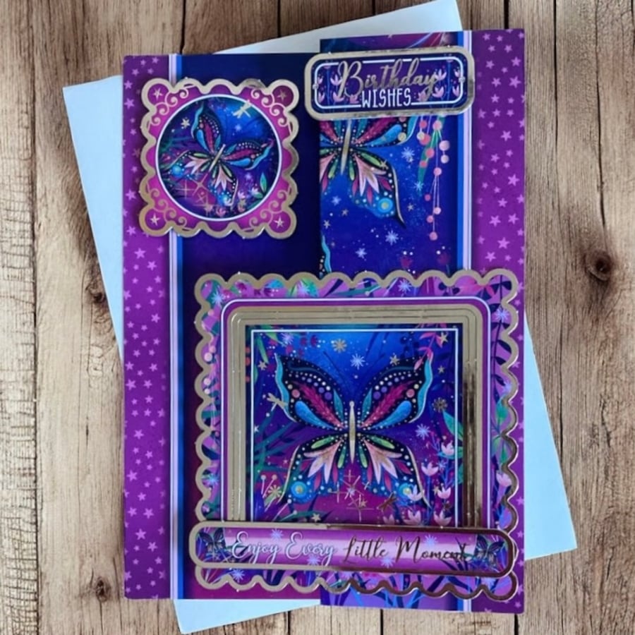Butterfly Themed Zig-Zag Birthday Card 
