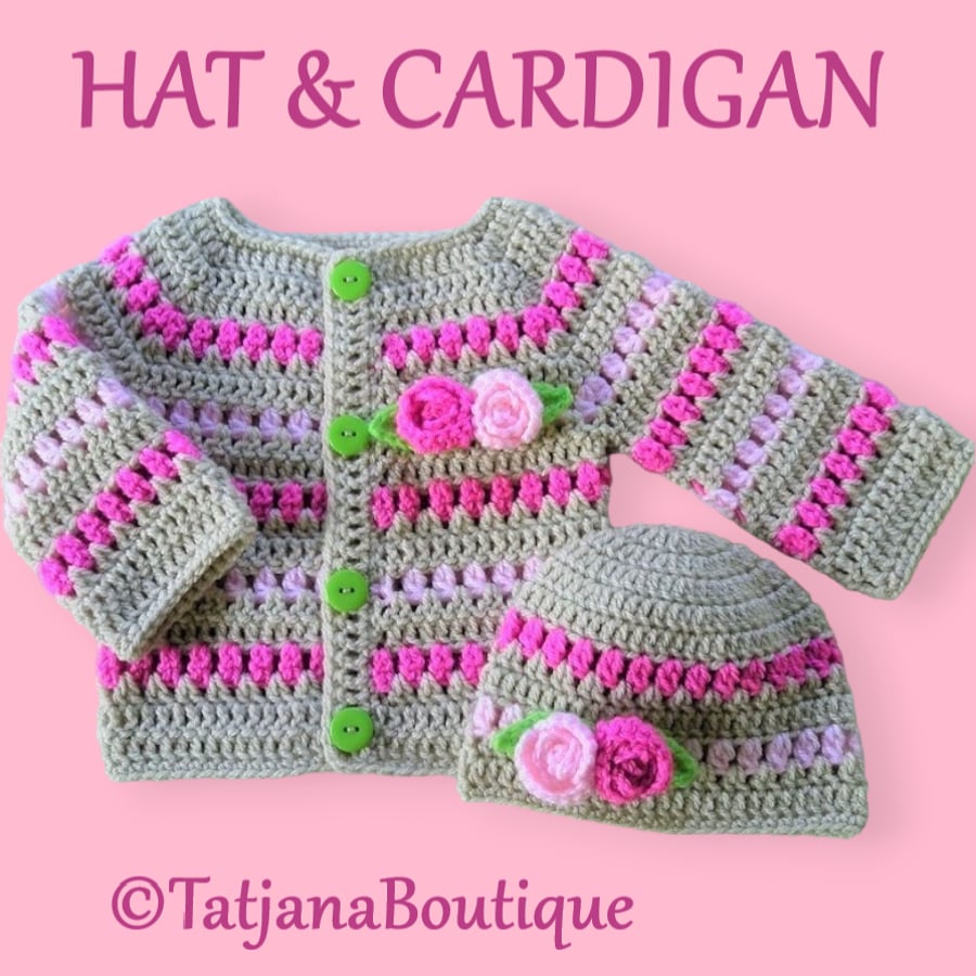 Crochet Pattern Baby Hat and Cardigan, PDF 56