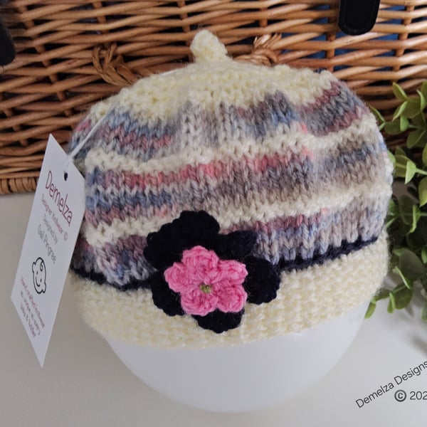 Hand Knitted Baby Girl's Soft Ruffle Flower Hat Newborn 