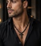 Men’s Black Onyx & Hematite Cross Necklace – 21 Inches – Any Size Available