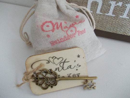 enchanting Magic Reindeer Food Sack and Santa's Magic Key Set, hand stamped 