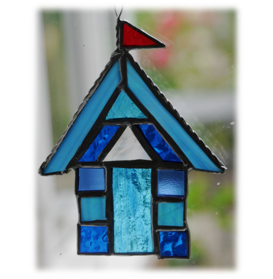 Beach Hut Suncatcher Stained Glass Aqua 012