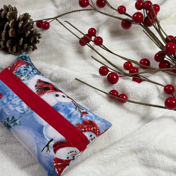 Snowman Themed Fabric Pocket Tissue Holder - Travel Tissue Case - Reusable