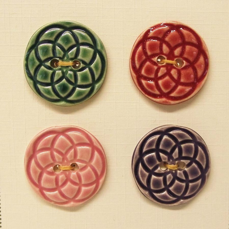Pottery buttons Set of four large handmade ceramic buttons bright colours 