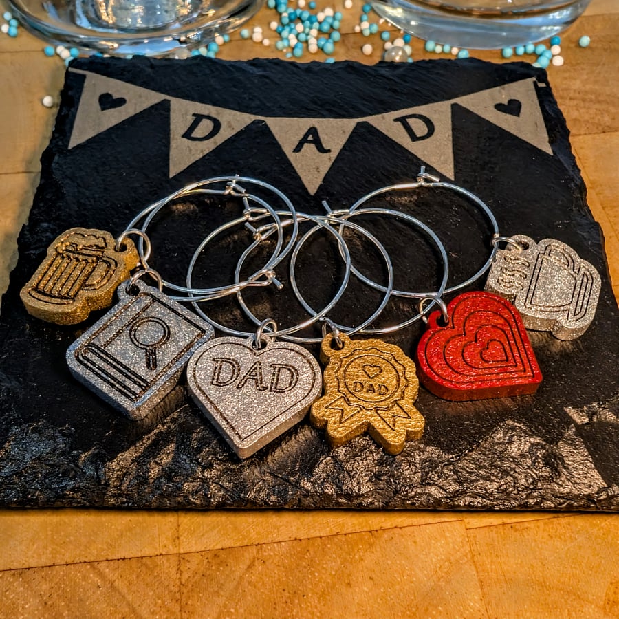 Dad Glass Charms to keep track of your beverage - set of 6