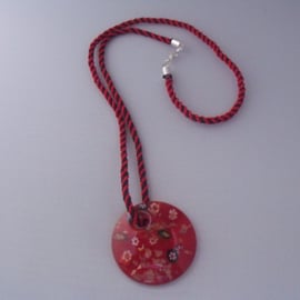 Red Glass Pendant on Red and Black Braided Rope