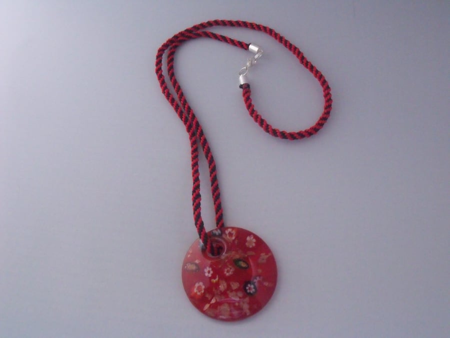 Red Glass Pendant on Red and Black Braided Rope