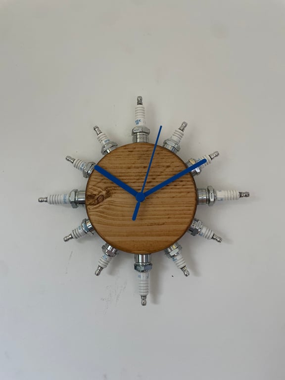 Sunburst Wall Clock, Repurposed Spark Plugs