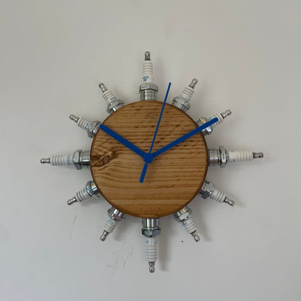 Sunburst Wall Clock, Repurposed Spark Plugs