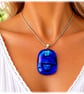 Dichroic Glass Pendant 275 Blue Handmade with silver plated chain - Image 2