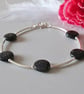 Sparkly Midnight Blue Goldstone Coin Beads & Sterling Silver Bangle Bracelet