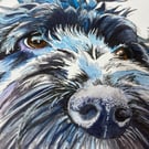 Small Watercolour Original Painting of Black Cockapoo Dog for 8" Frame