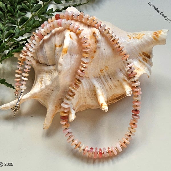 Natural Peruvian Pink Opal AA Grade Sterling Silver Necklace