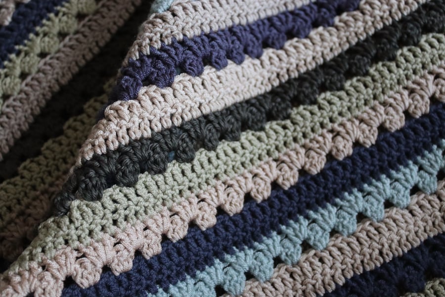 Crochet blanket blues and greens