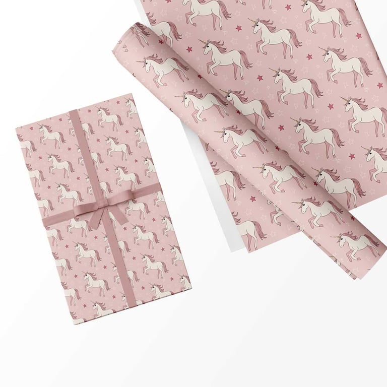 Gift Wrap Pink Unicorns & Matching Gift Tag-Wrapping Paper-LG35