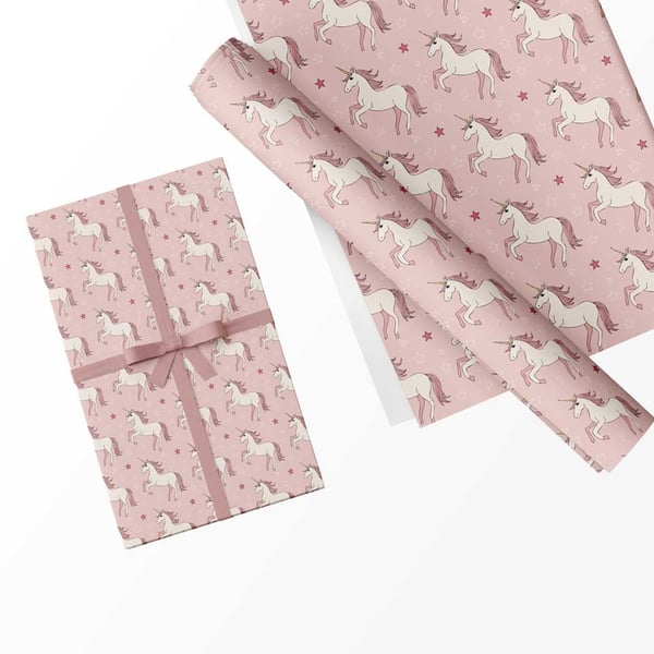 Gift Wrap Pink Unicorns & Matching Gift Tag-Wrapping Paper-LG35