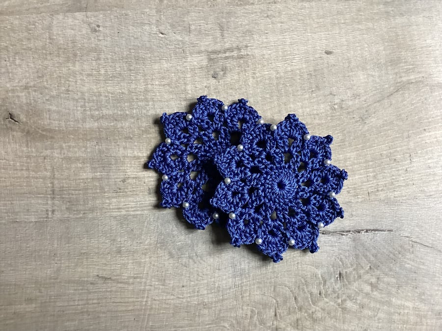 Royal blue crochet coasters x2