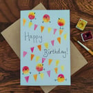 Original Hand-Painted Birthday Bird Card, Colour Choice