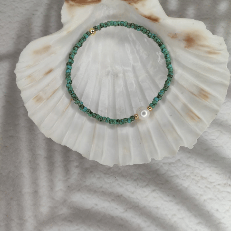 Pearl Beaded Bracelet, Seafoam Bracelet, Beach Jewellery,  Pearl Bracelet